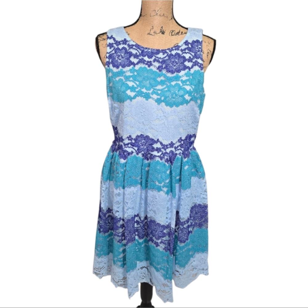 Anthropologie Sundays In Brooklyn Elegant Blue and Purple Lace Dress Size‎ Large